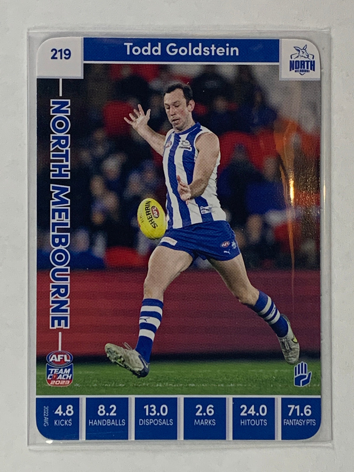 #219 Todd Goldstein - North Melbourne Kangaroos - Base Card - 2023 AFL Team Coach (M/NM)